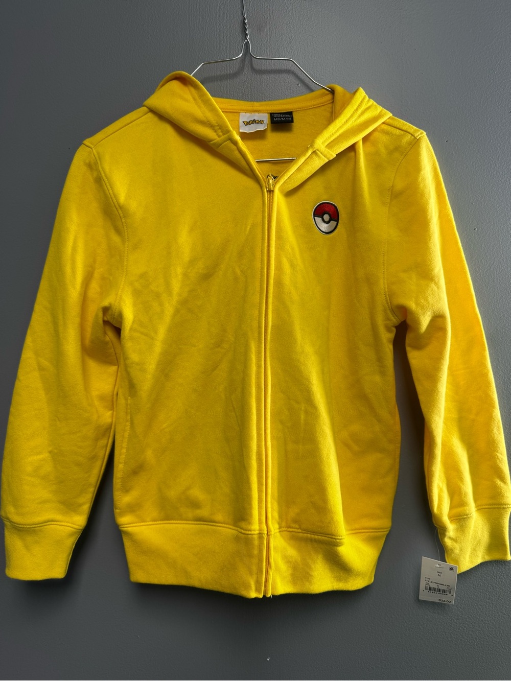 Pokemon Bright Yellow Kids Zip Hoodie with Poké Ball Patch medium